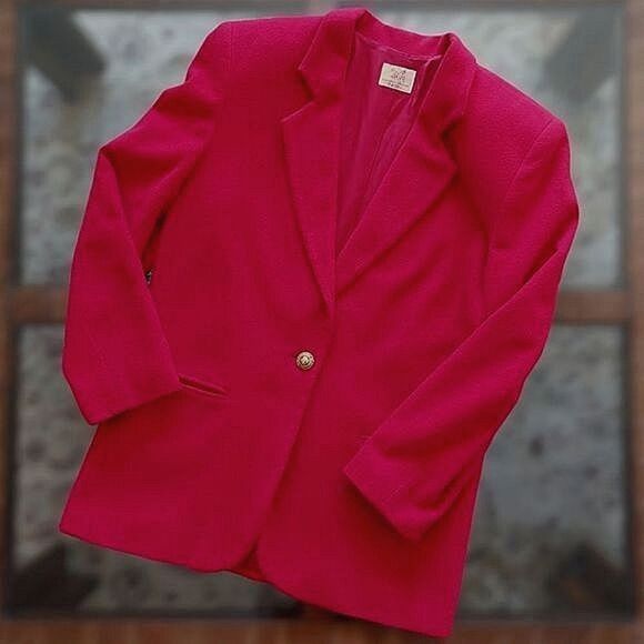Vtg red wool cashmere blend single breasted blazer coat - Picture 3 of 14